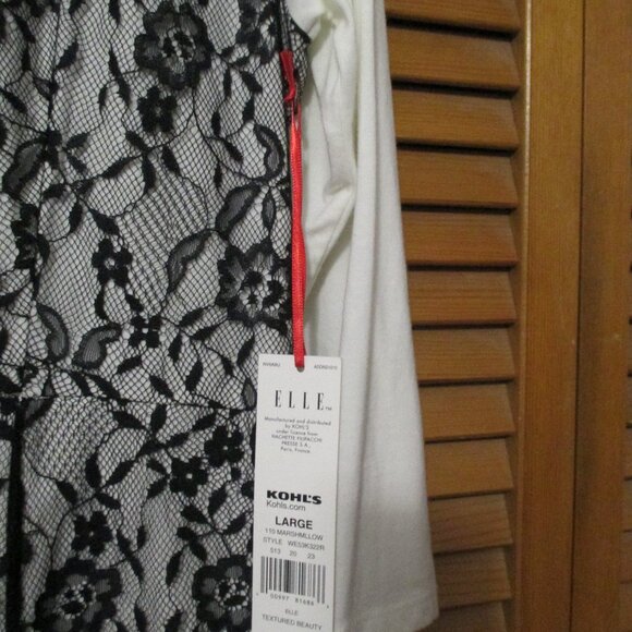 Elle top NEW off white & black lace 3/4 sleeve soft & stretchy size L - Picture 6 of 8